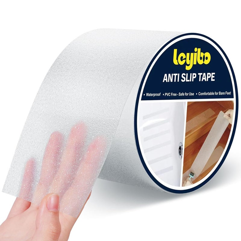 Leyibo Anti Slip Tape Clear Waterproof Outdoor/Indoor, 4" x 42Ft Non Slip Traction Grip Tape for Bathtubs, Boats, Stairs, Pools, Transparent, Soft, Comfortable for Bare Feet (4" X 42') - Image 1